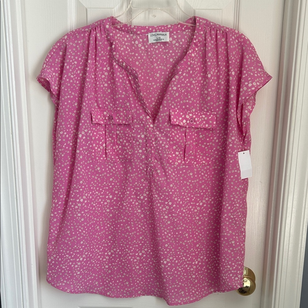 ⚜️ Margaux Pink and White Polka Dot Blouse